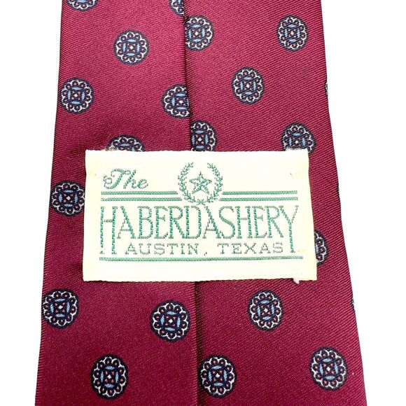 Haberdashery Mens Vintage Silk Dress Tie Made in Austin, TX Medallion 56" 3.25" - Picture 6 of 9